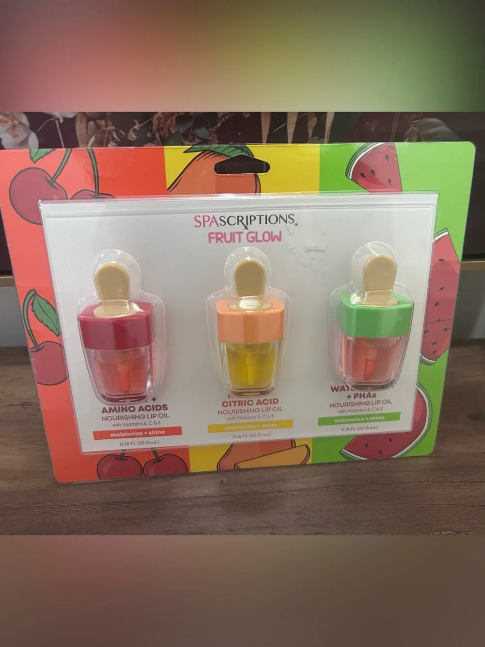 SpaScriptions Fruit Glow Nourishing Lip Oil Trio - Watermelon, Mango, Cherry